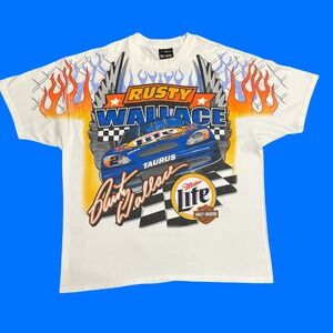 Rusty Wallace NASCAR 90s Vintage Racing Miller Lite Harley T‎ Shirt Mens 2X